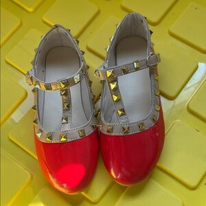 Girls Red Patent T-Strap Studded Mary Jane Kids Shoes